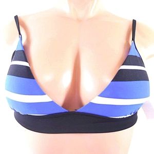 SEAFOLLY Women New White Blue Black Stripes NWT US Size 4 Bikini TOP Swimwear